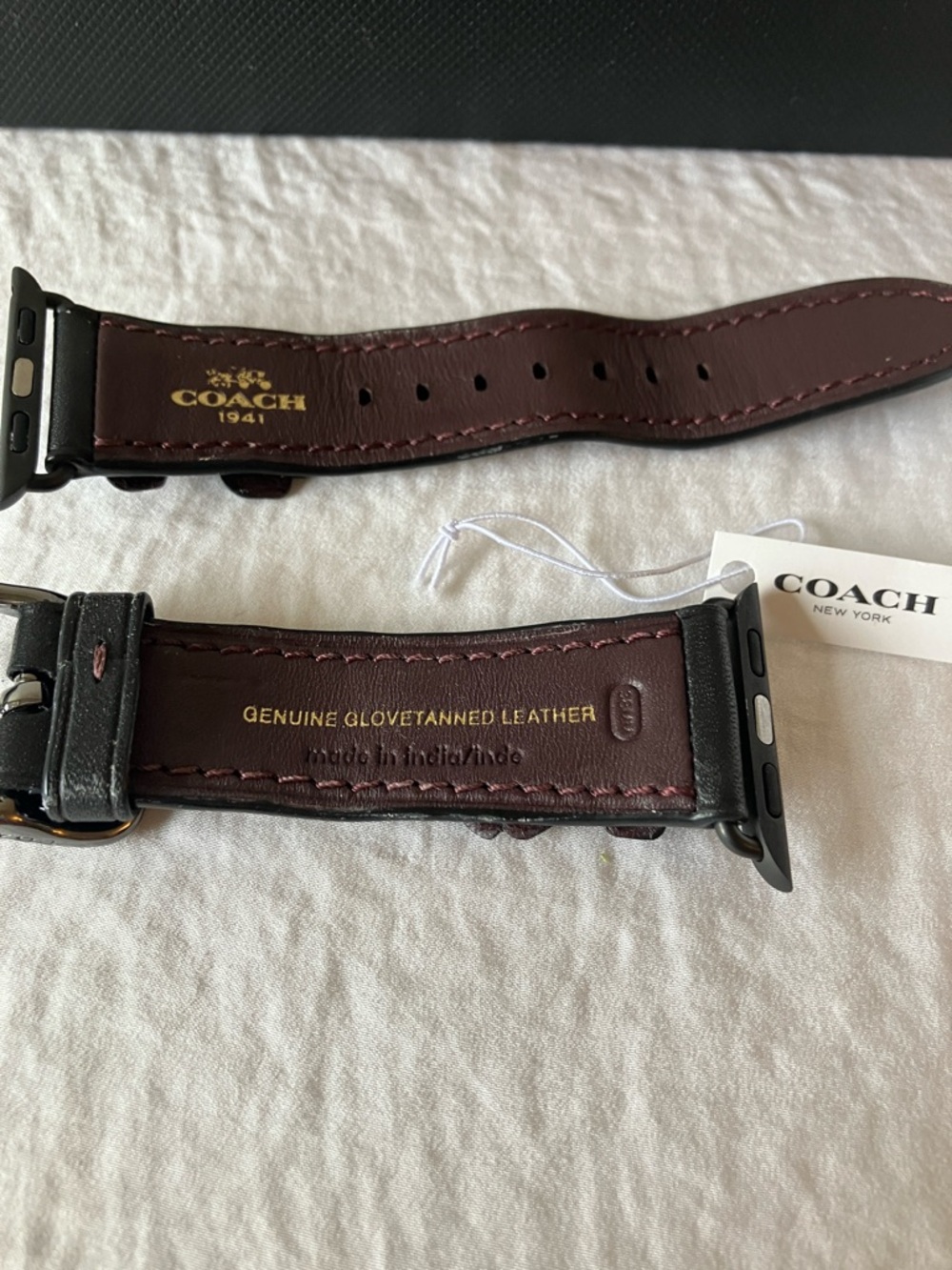 Coach: 2016 Black Leather Tea Rose Appliqué Apple Watch Band- 38mm-40mm- IOB - Picture 2 of 12
